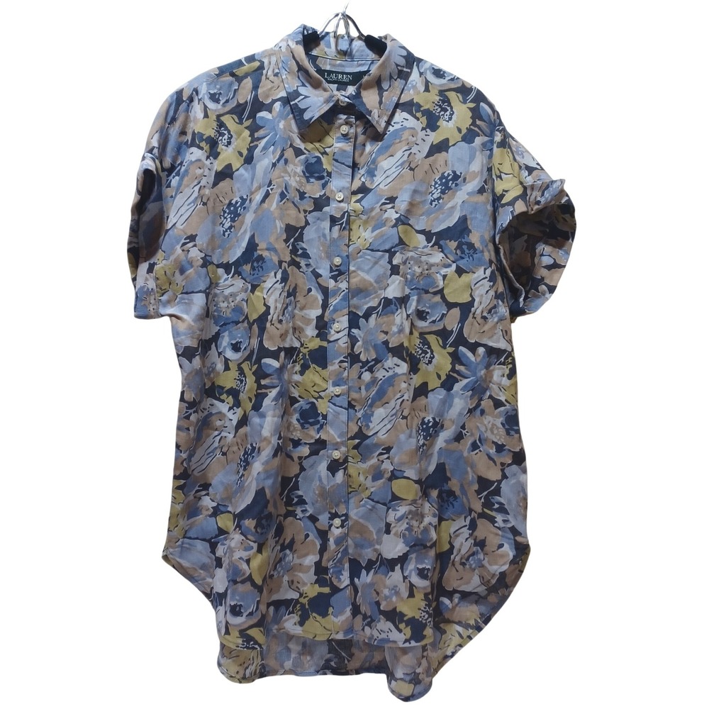 LRL Ralph Lauren Relaxed Fit Floral 100% Linen Shirt Large Coastal Resort Luxury